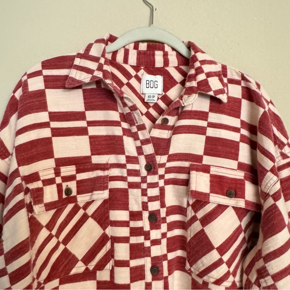 Urban Outfitters BDG Caleb Crop Flannel Shirt Jacket Sz XS Red White Cotton - Picture 4 of 16